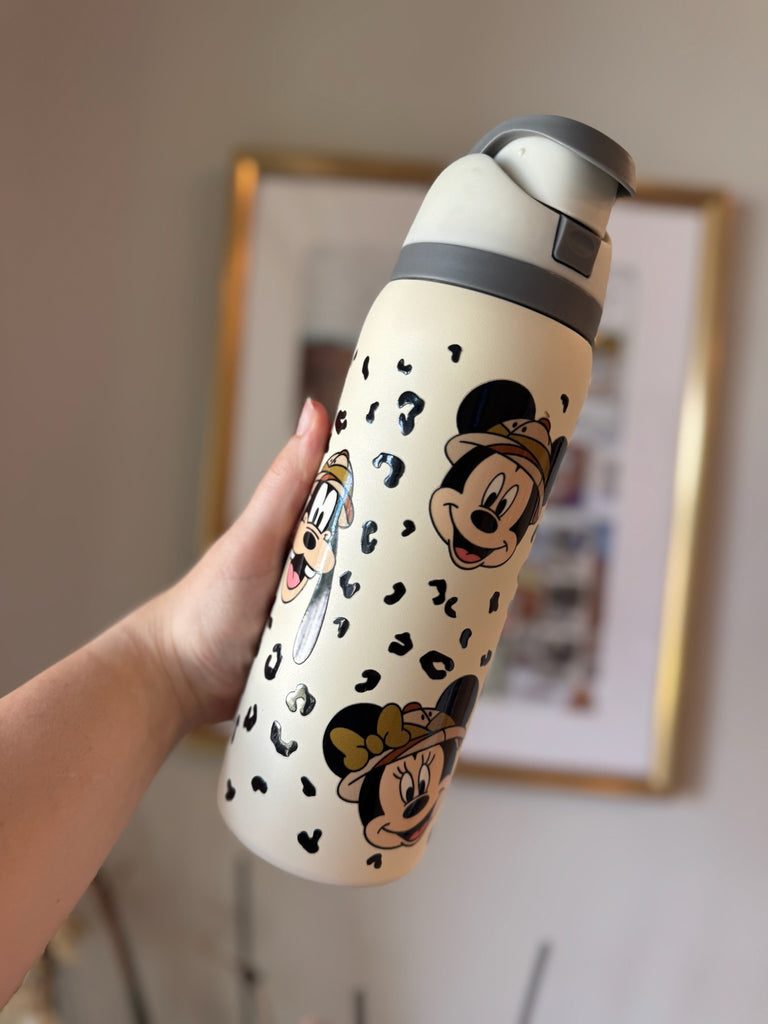 RTS 32 oz Cream Stainless Steel Water Bottle w/ Safari Inspired