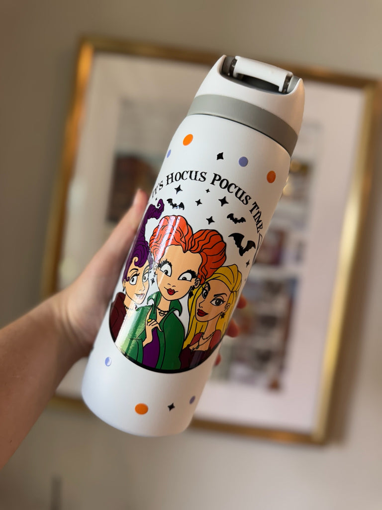 RTS 32 oz White Stainless Steel Water Bottle w/ Hocus Inspired