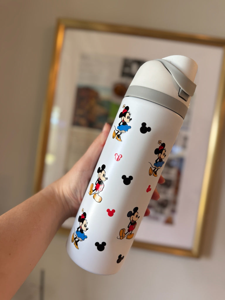 RTS 24 oz White Stainless Steel Water Bottle w/ Retro Couple Inspired