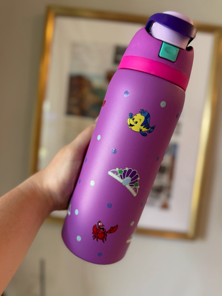 RTS 32 oz Purple Stainless Steel Water Bottle w/ Mermaid Princess Inspired