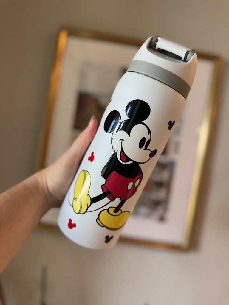 RTS 32 oz White Stainless Steel Water Bottle w/ Retro Mouse Inspired