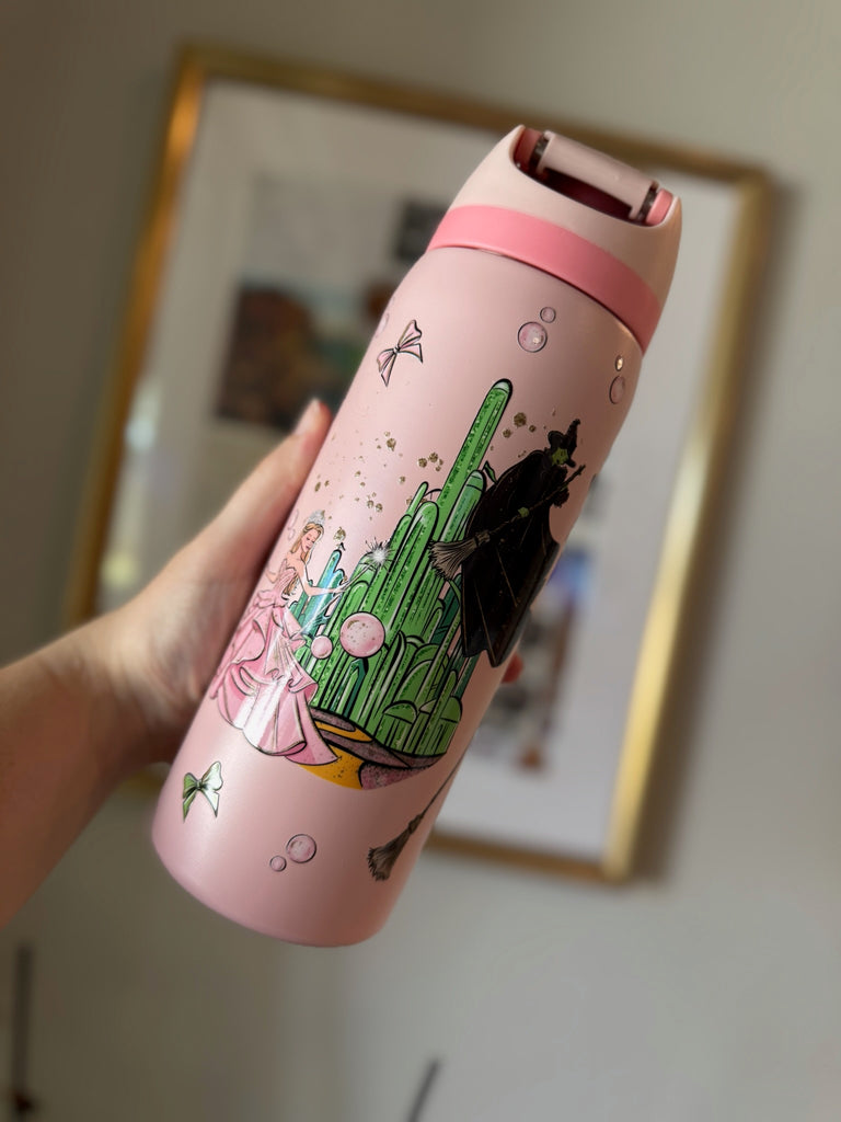 RTS 32 oz Pink Stainless Steel Water Bottle w/ Witches Inspired w/ Oz Castle