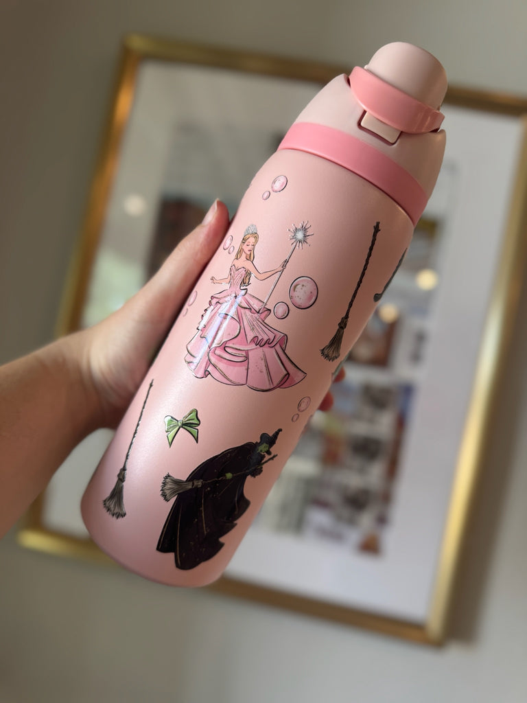 RTS 32 oz Pink Stainless Steel Water Bottle w/ Witches Inspired