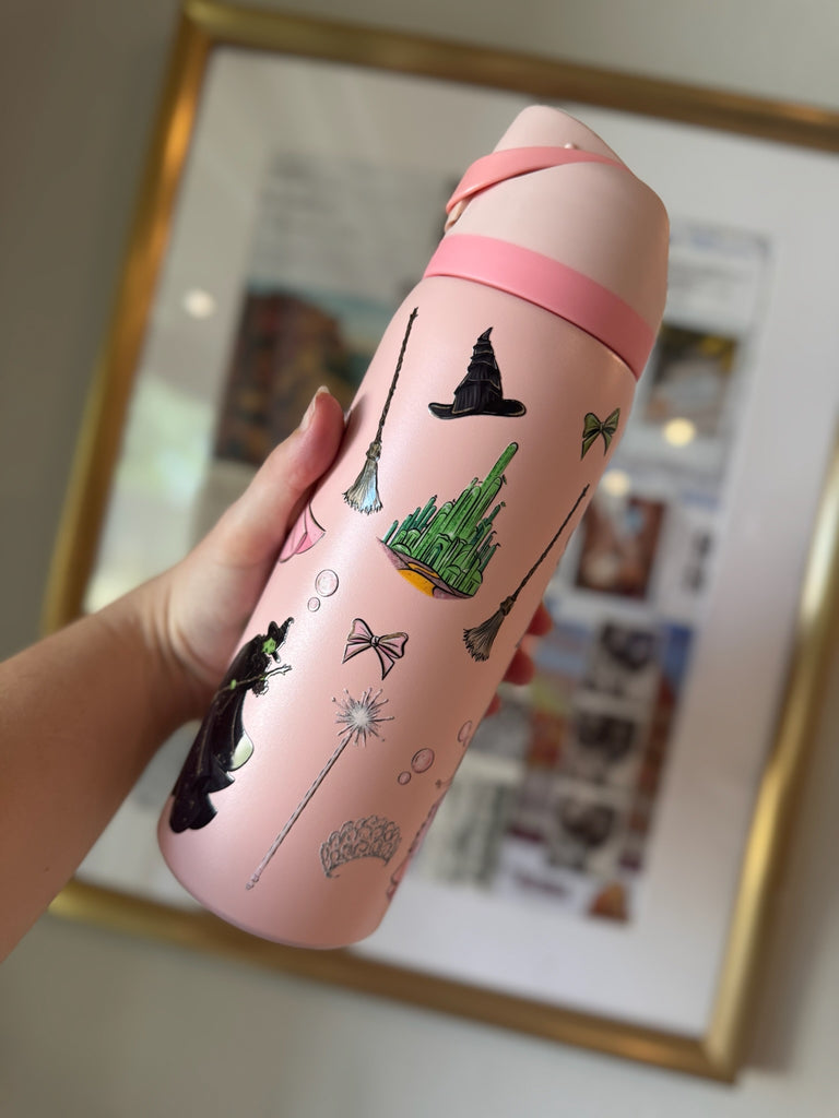 RTS 32 oz Pink Stainless Steel Water Bottle w/ Witches Inspired