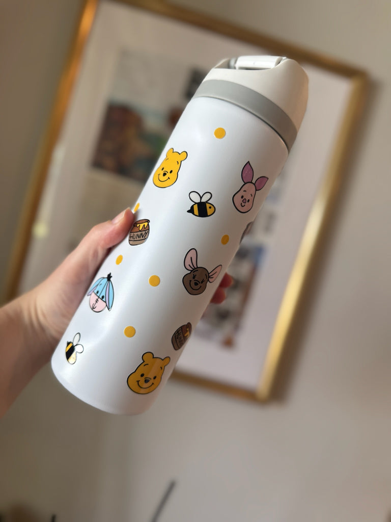 RTS 24 oz White Stainless Steel Water Bottle w/ Pooh Inspired