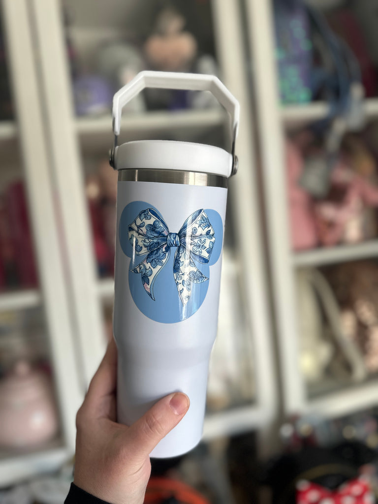 RTS White 30 oz Tumbler w/ Blue and White Mouse Head and Castle