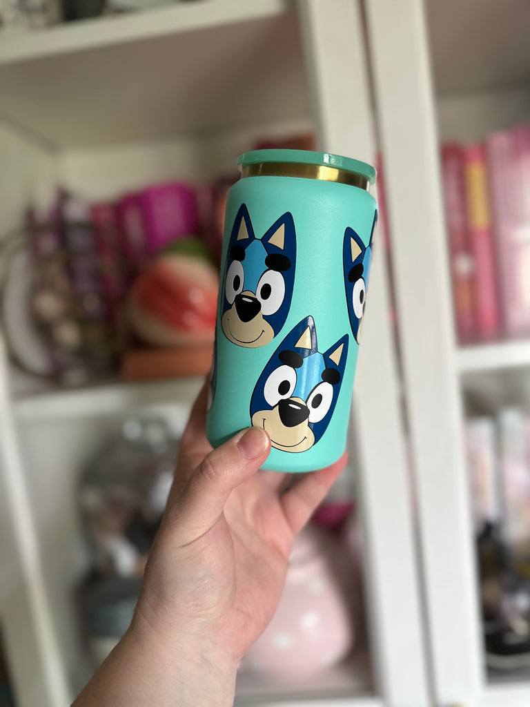 Ready to Ship Seafoam 16 oz Stainless Steel Can w/ Bluey Inspired