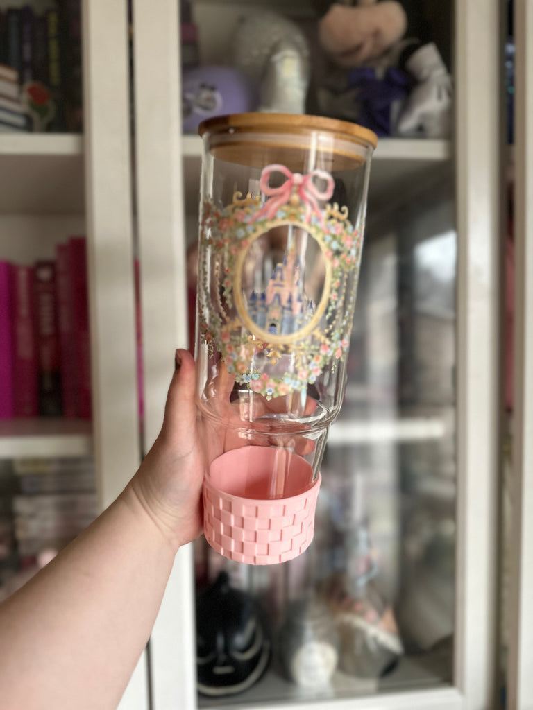 B Grade Dreamy Castle 40 oz Glass Tumbler w/ Pink Bumper