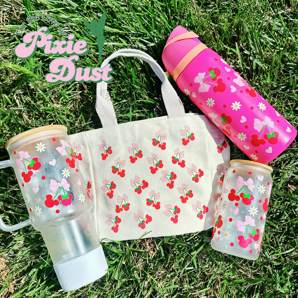 Cherries Inspired Mini Tote Bag and Drinkware