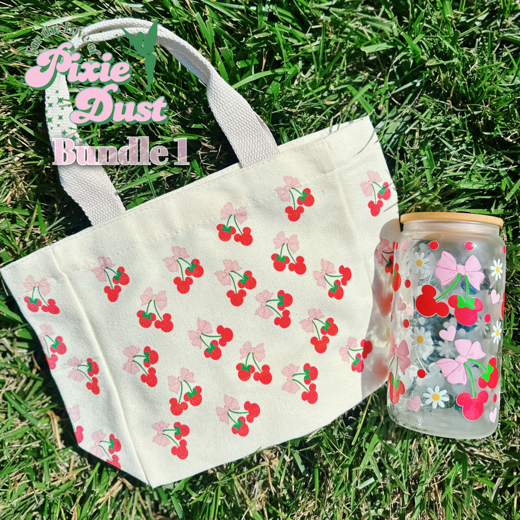 Cherries Inspired Mini Tote Bag and Drinkware
