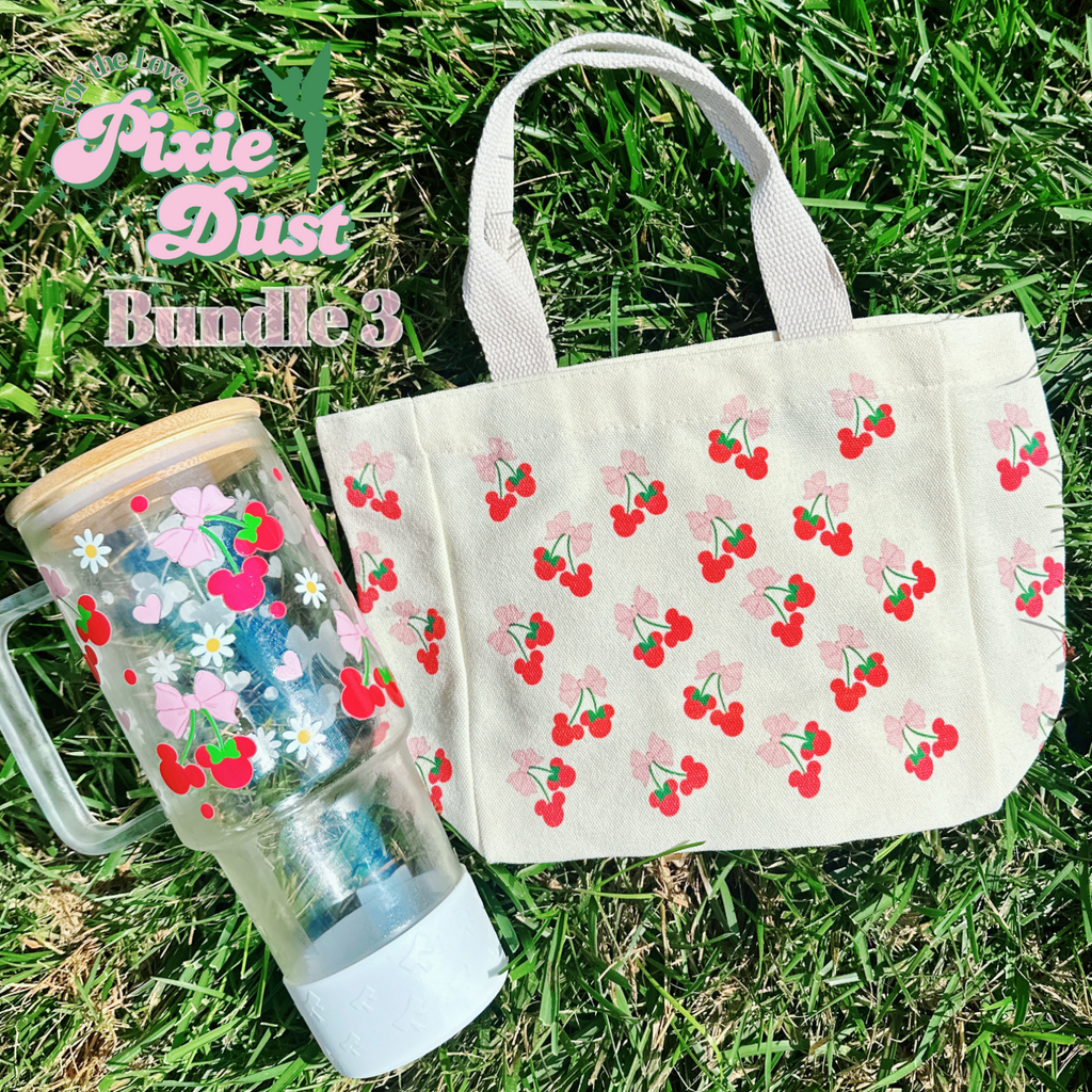 Cherries Inspired Mini Tote Bag and Drinkware