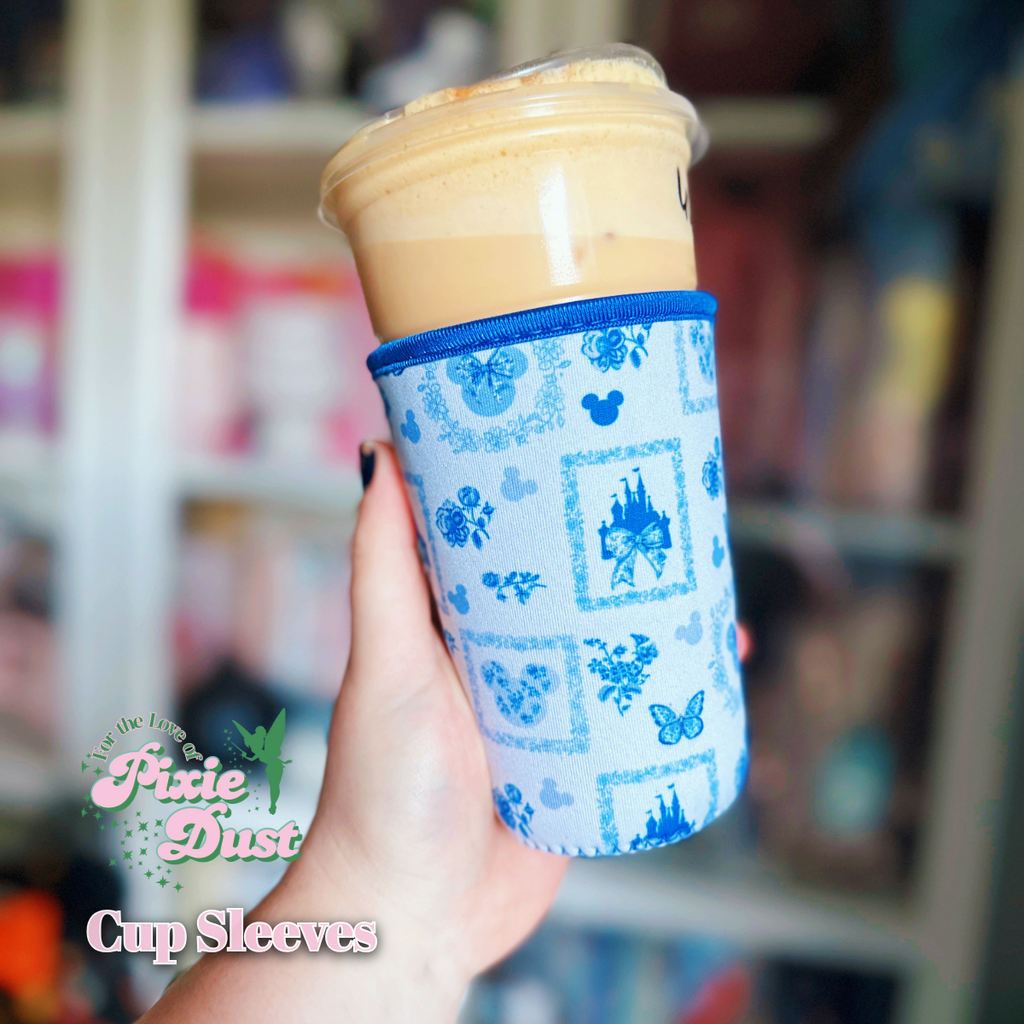 White and Floral Blue Cup Sleeves/Cozies