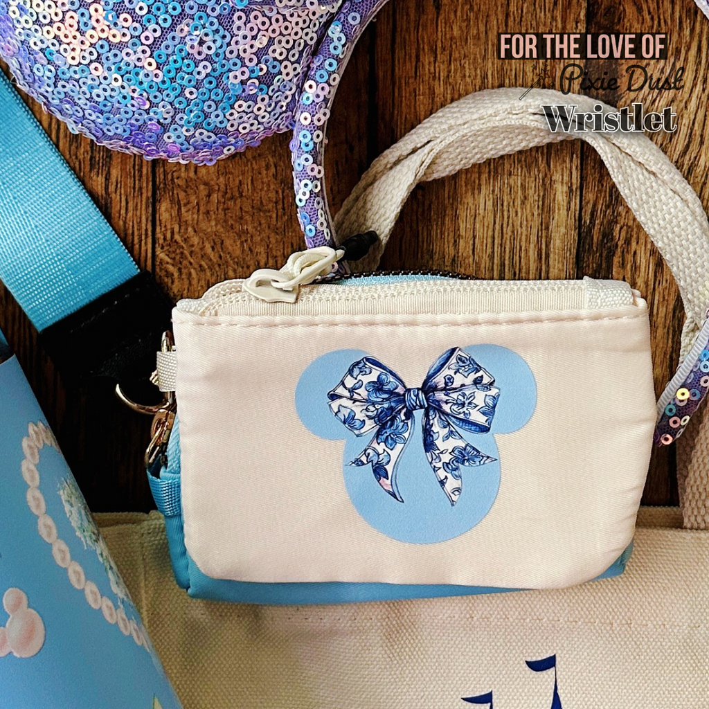 Blue Mouse Head Floral Bow Inspired Dual Wristlets