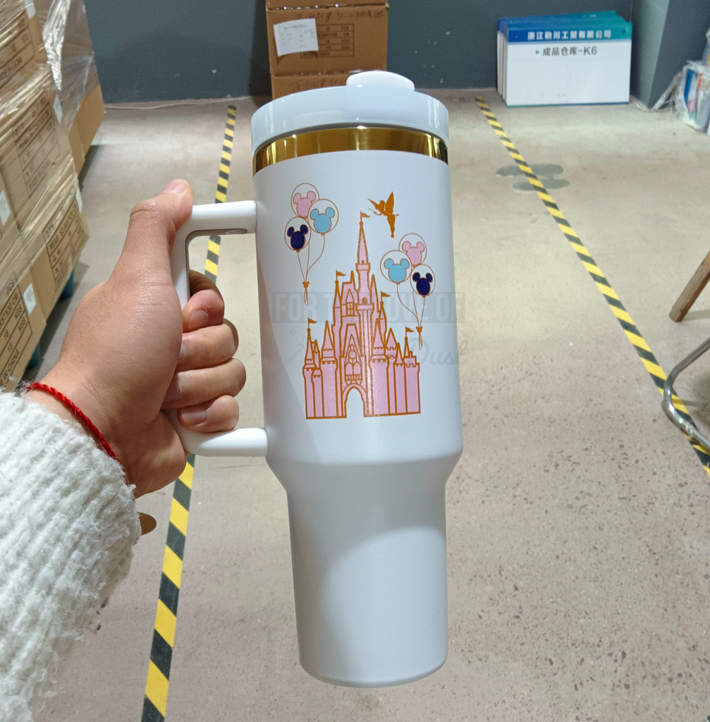 RTS Oopsie Preorder Pink 50th Castle on 40 oz Quencher Inspired Stainless Steel Tumbler