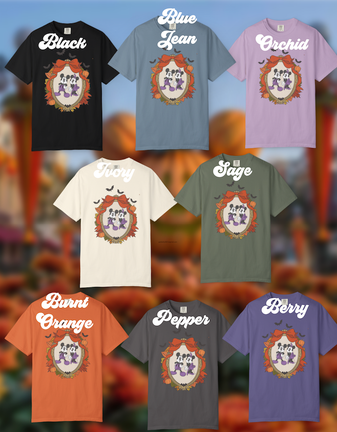 Spooky Times on Main Street: Mouse Couple Inspired Unisex Garment-Dyed Comfort Color T-shirt