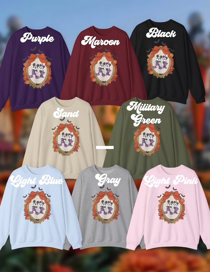 Spooky Times on Main Street: Mouse Couple Inspired Unisex Heavy Blend Crewneck Sweatshirt
