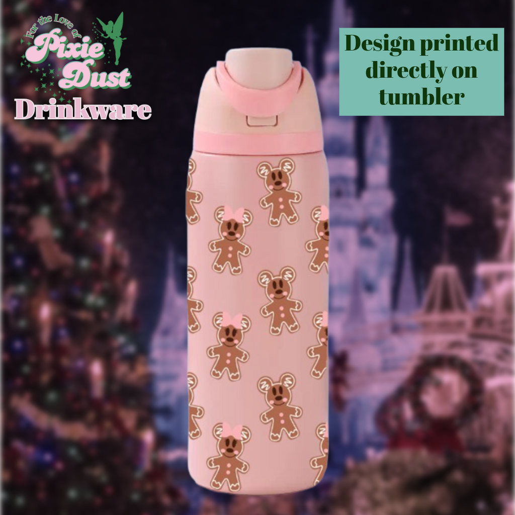 Mouse Gingerbread Inspired on Pink 32 oz Sip Stainless Steel Water Bottle