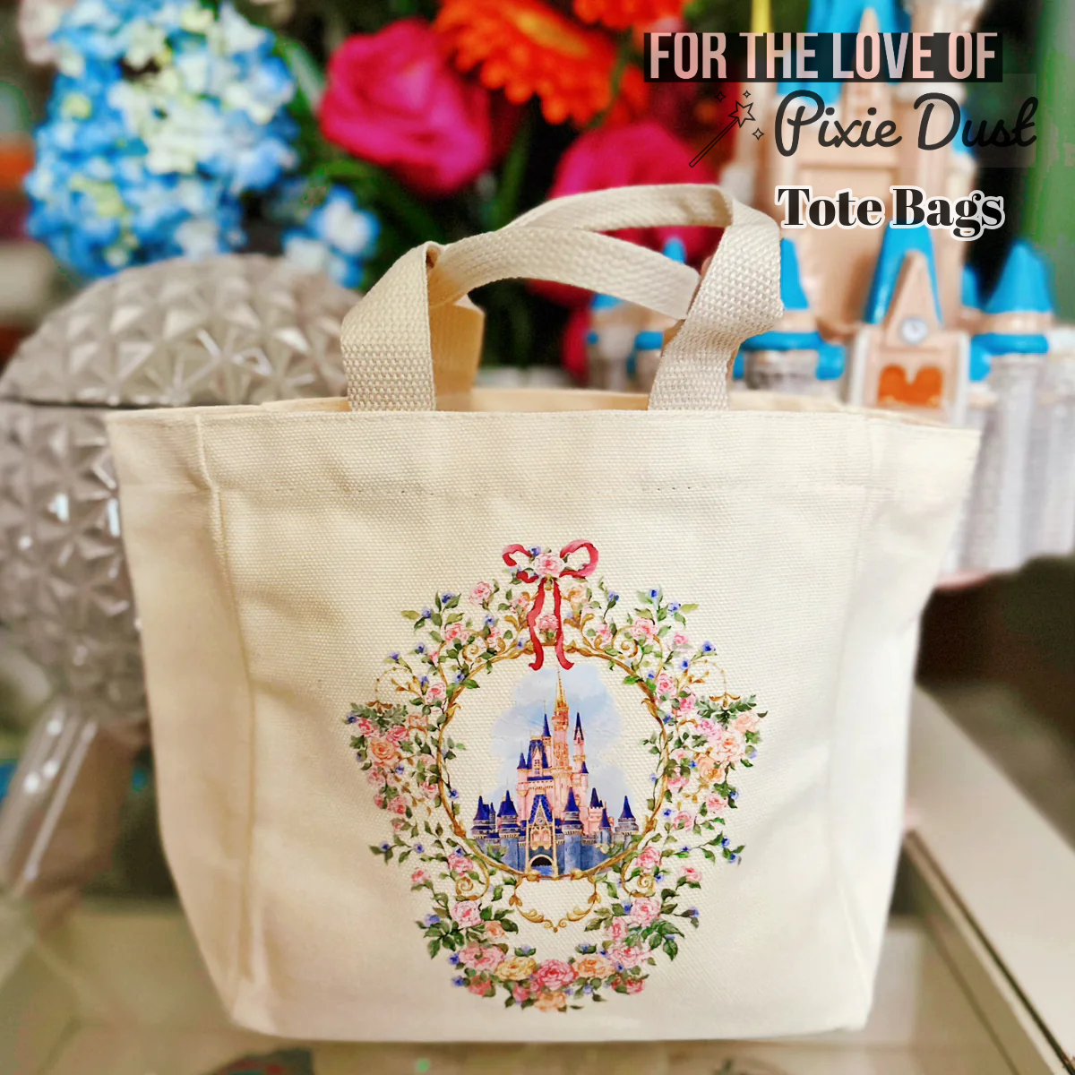 Ready to Ship Dreamy Floral Castle Mini Tote Bag 