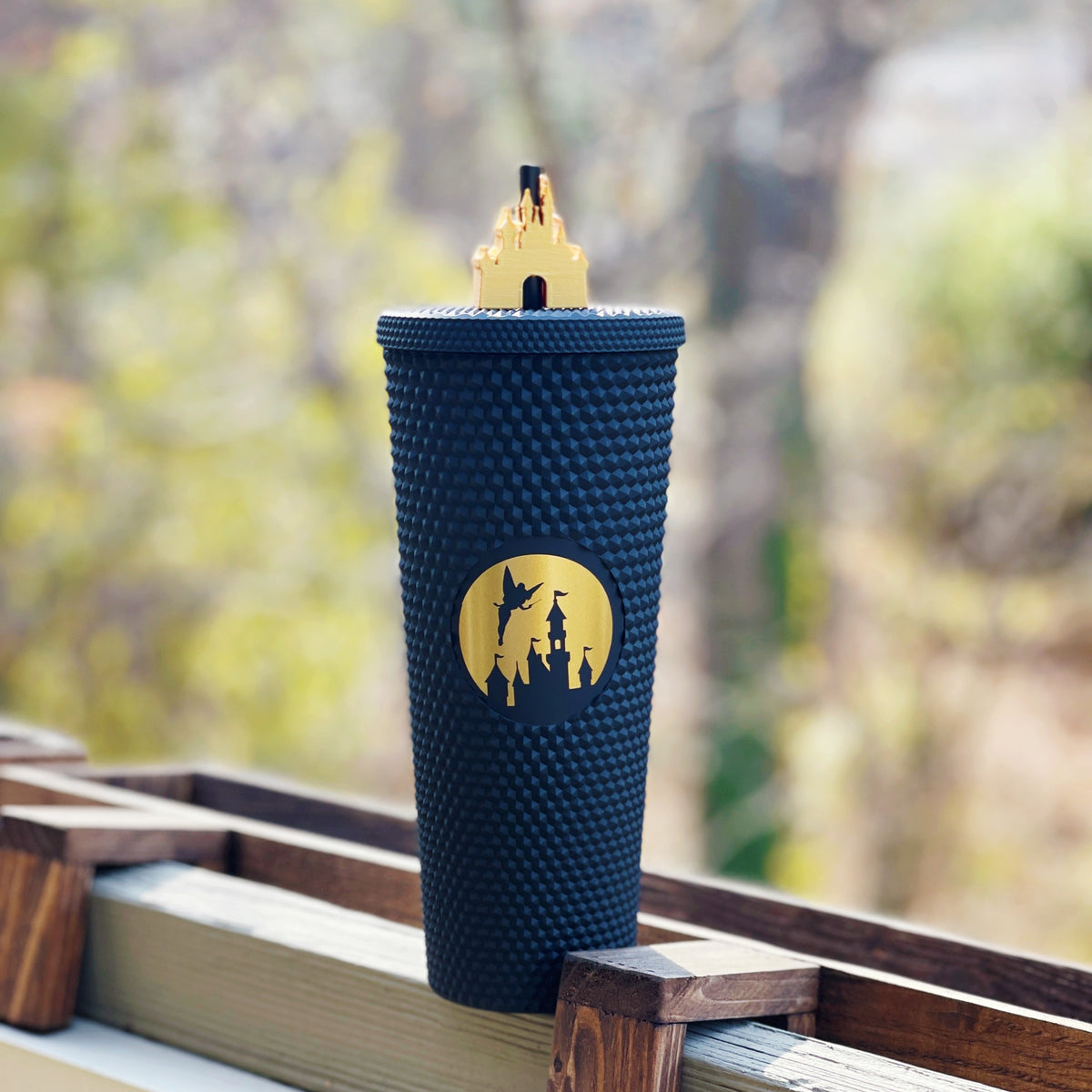 PREORDER Black And Gold Castle Inspired Studded Tumbler w/ Straw Toppe