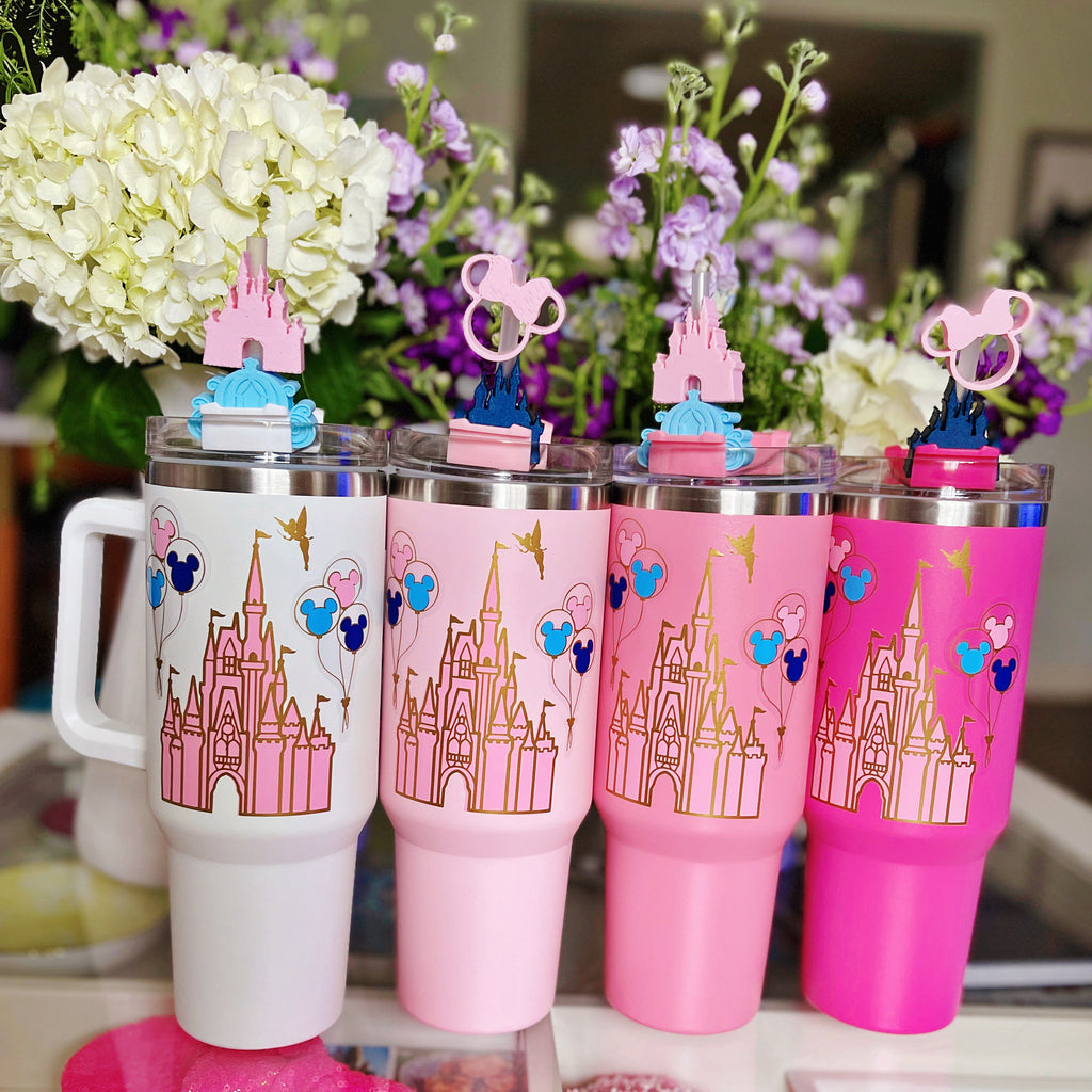 Pink 50th Castle on 40 oz Quencher Inspired Stainless Steel Tumbler
