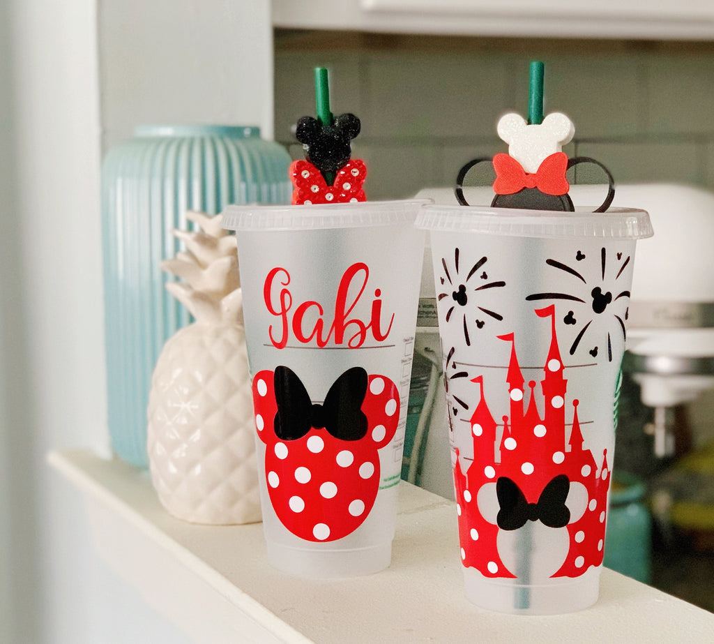 Mouse Inspired Red w/ White Dots Castle and Mouse Head Cold Cup