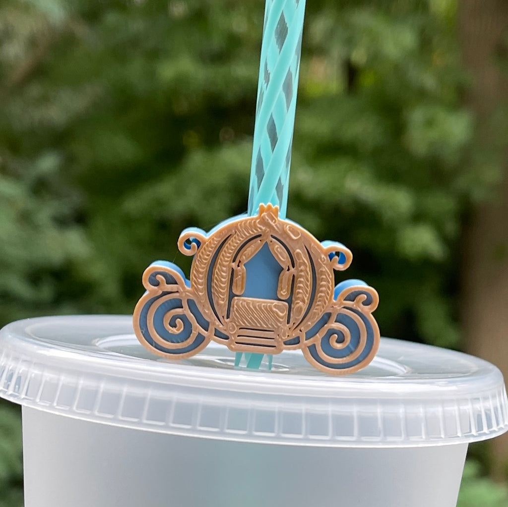 3D Disney Straw Topper Decoration Cinderella Castle Gold Glitter Refillable  Mug